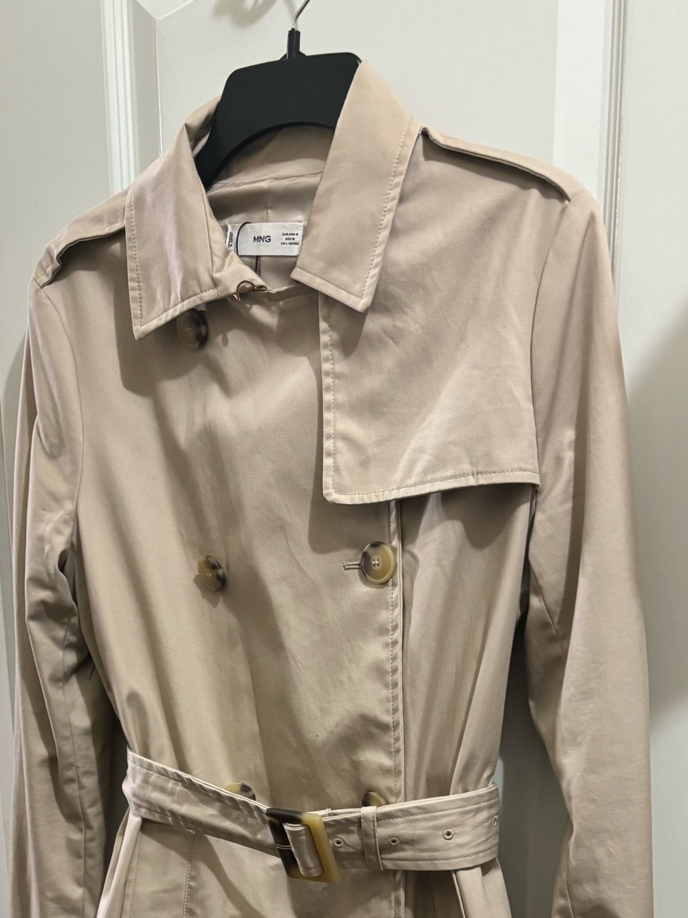 Mango Beige Double-Breasted Trench Coat with Belt